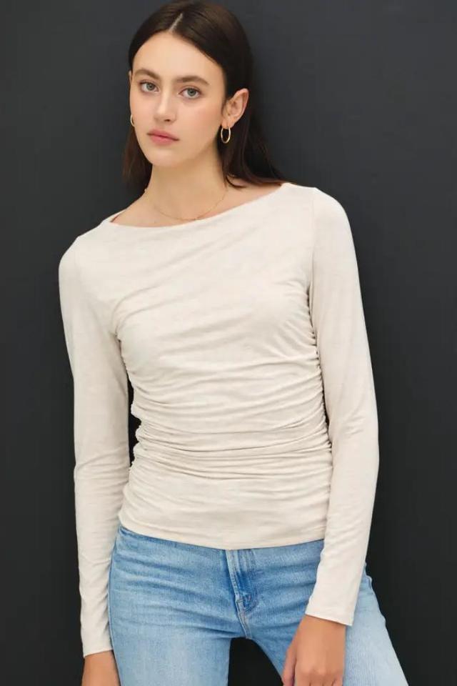 Boat Neck Long Sleeve Knit Top Product Image