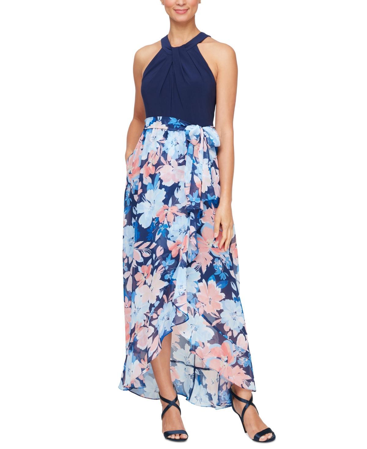 Sl Fashions Womens Twist-Neck Floral-Skirt Maxi Dress Product Image