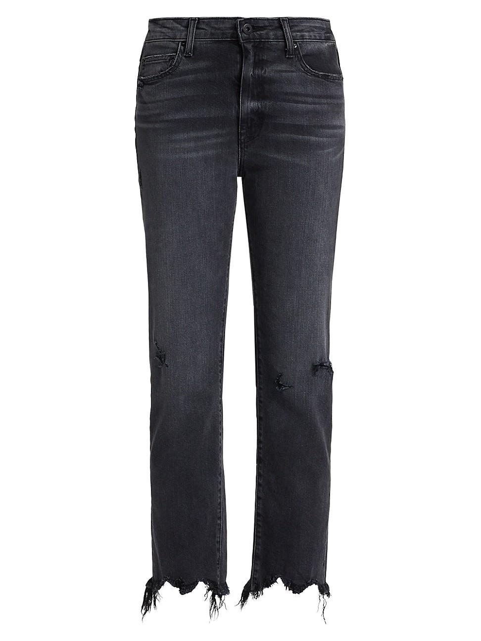 Womens River High-Rise Distressed Stretch Straight-Leg Jeans product image