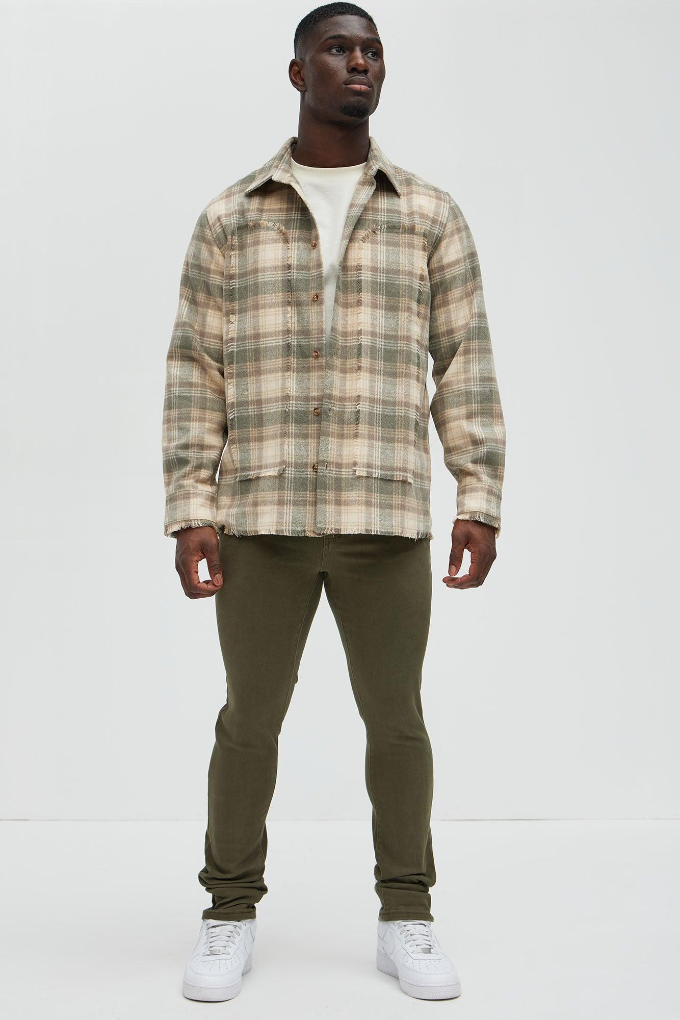 Victory Frayed Flannel Overshirt - Taupe Product Image