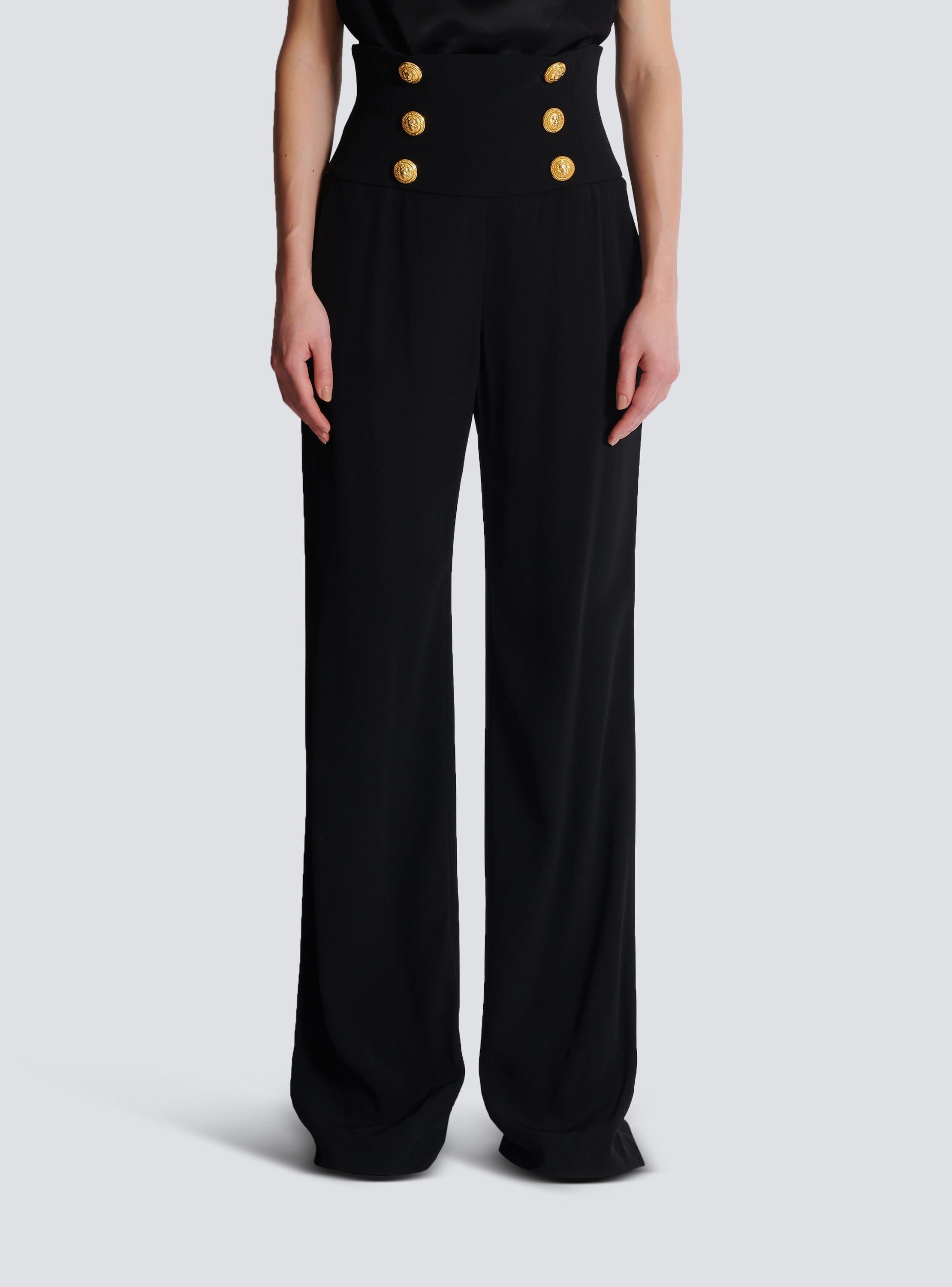 Crepe wide-leg trousers with buttons Product Image