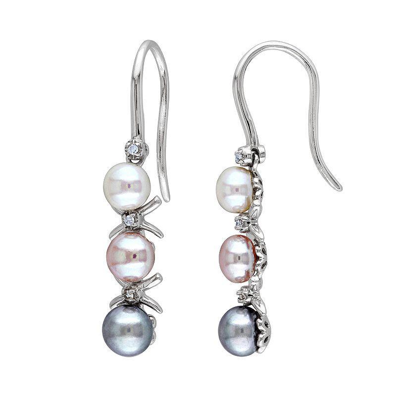 Stella Grace Sterling Silver Dyed Freshwater Cultured Pearl & Diamond Accent Linear Drop Earrings, Womens, Silvertone Product Image