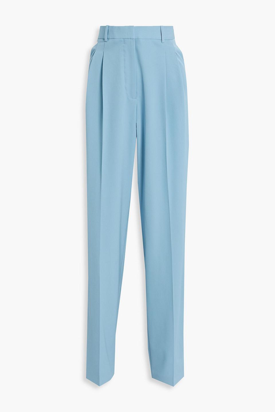 Pleated Wool-blend Twill Straight-leg Pants In Light Blue Product Image