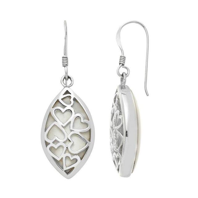 Sterling Silver Mother-of-Pearl Heart Marquise Drop Earrings, Womens, White Product Image