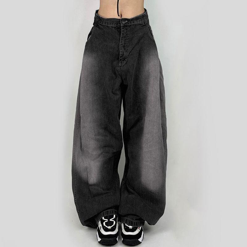 Mid Waist Washed Baggy Jeans Product Image