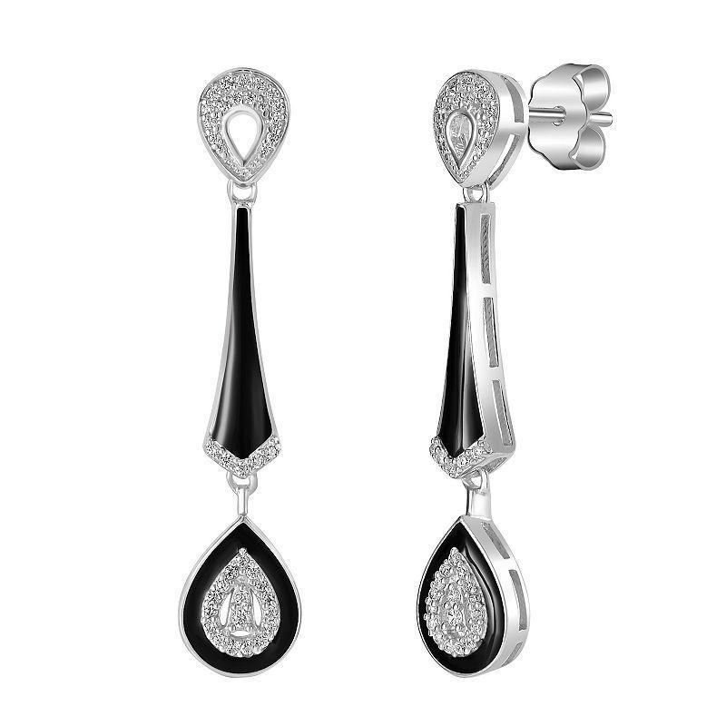 Judy Crowell Sterling Silver Black Enamel CZ Drop Earrings, Womens Product Image