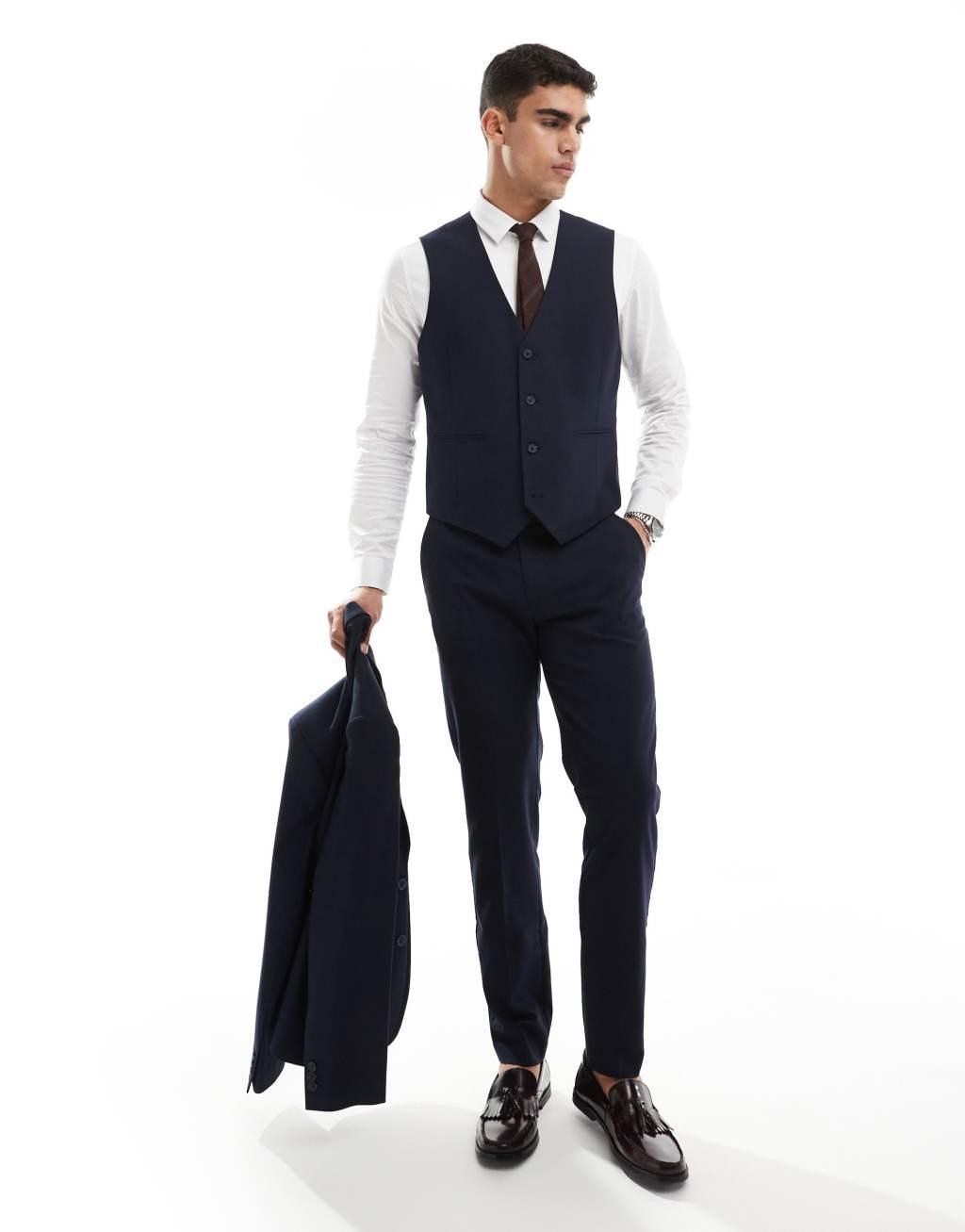 ASOS DESIGN slim suit vest in navy Product Image