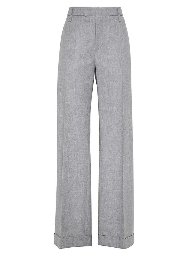 Womens Virgin Wool Flannel Loose Flared Trousers With Monili Product Image