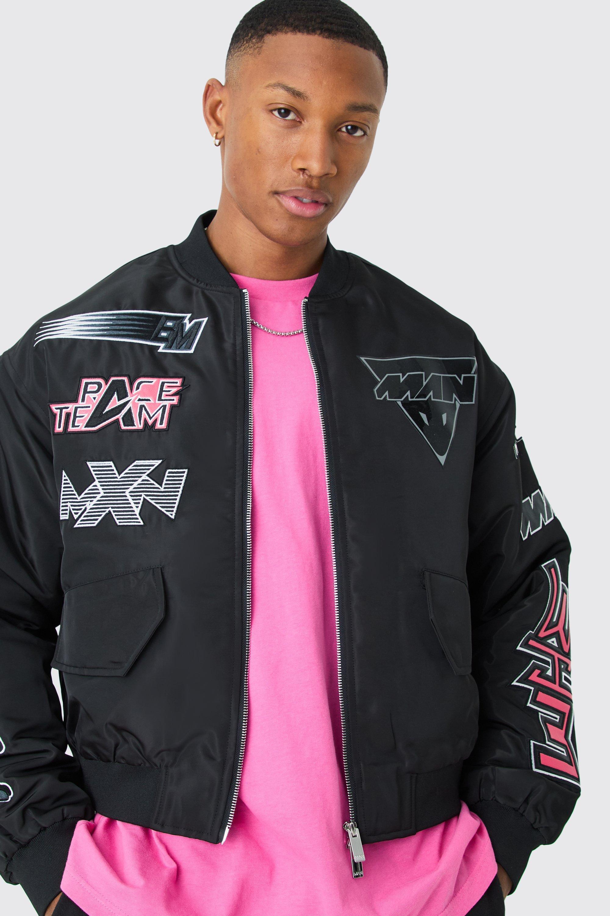 Boxy High Shine Nylon Moto Bomber | boohooMAN USA Product Image