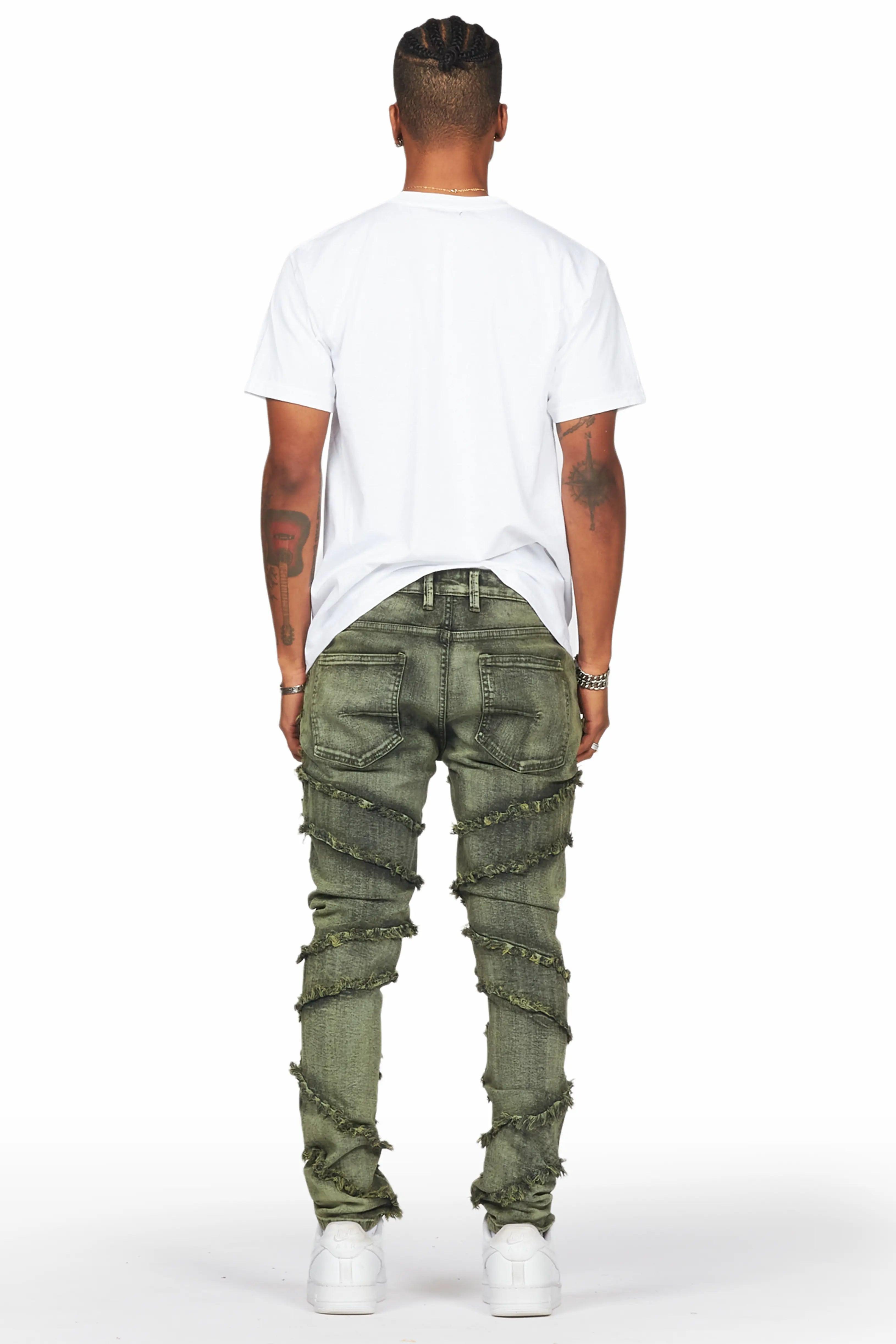 Ebrill Green Patchwork Skinny Fit Jean Male Product Image