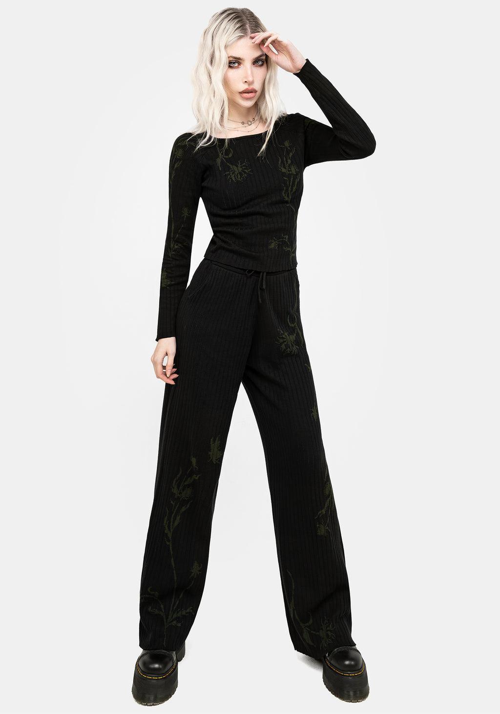 Diastella Floral Jacquard Rib Knit Trousers Product Image