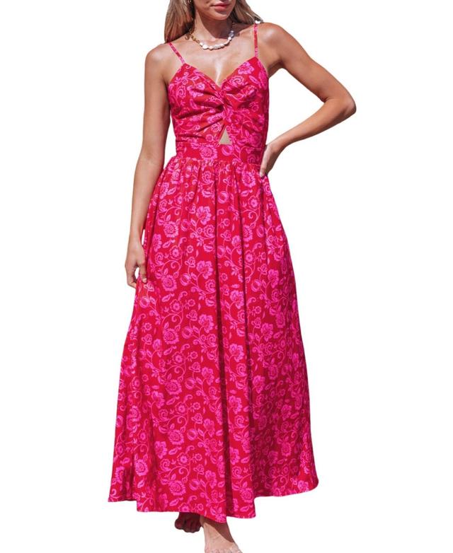 Women's Pink Boho Sleeveless Sweetheart Maxi Beach Dress Product Image