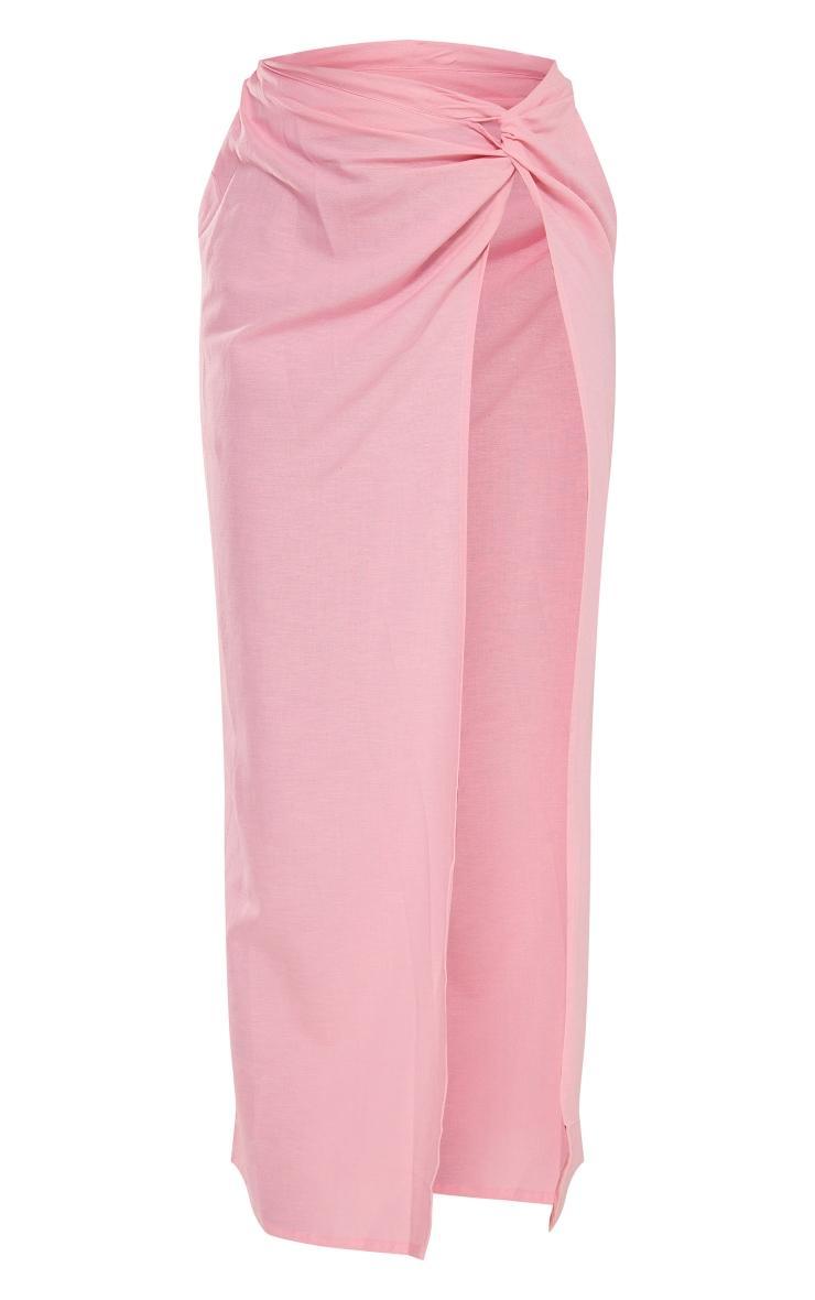 Pink Linen Look Knot Front Extreme Split Maxi Skirt Product Image