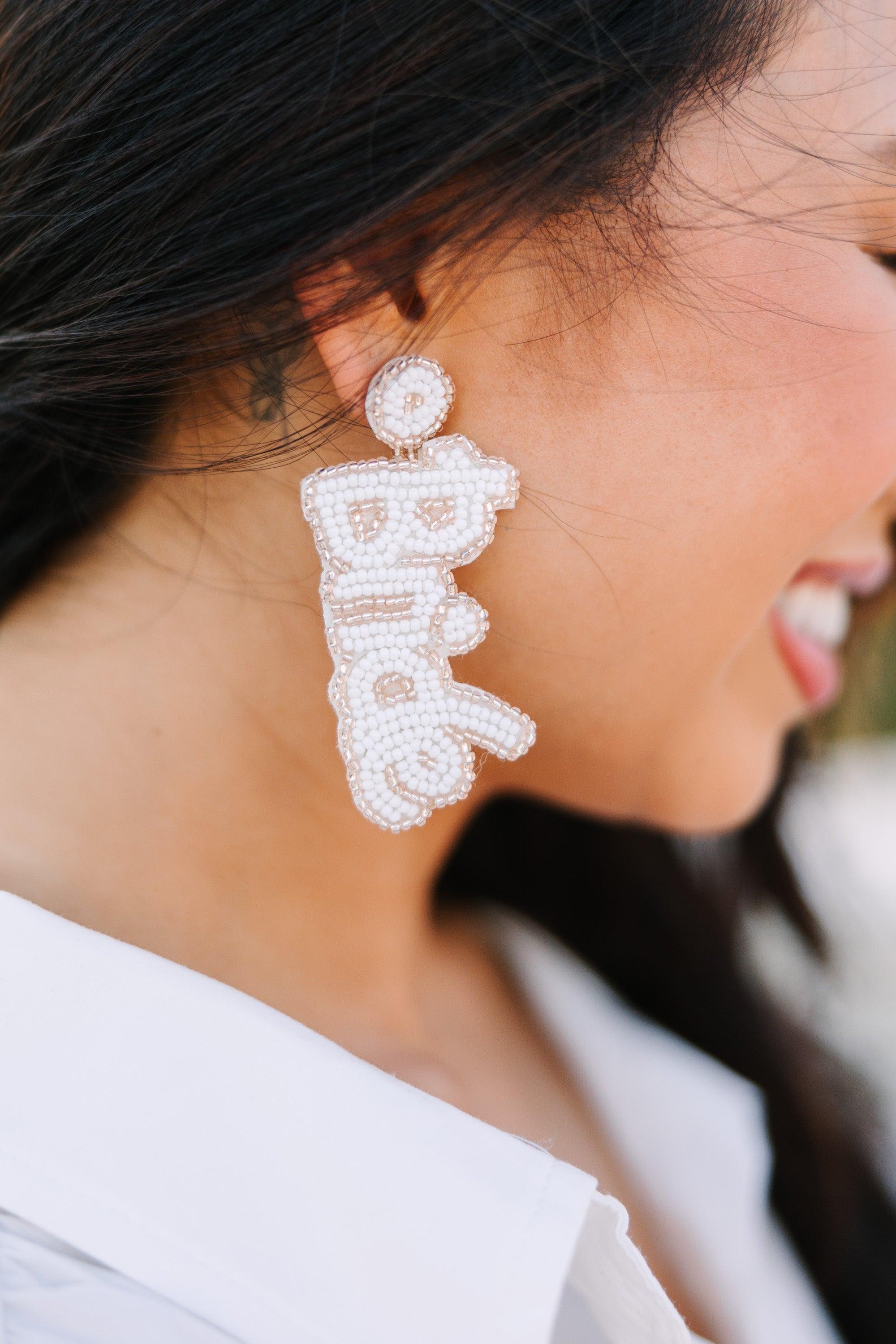 Bride White Beaded Earrings Female Product Image