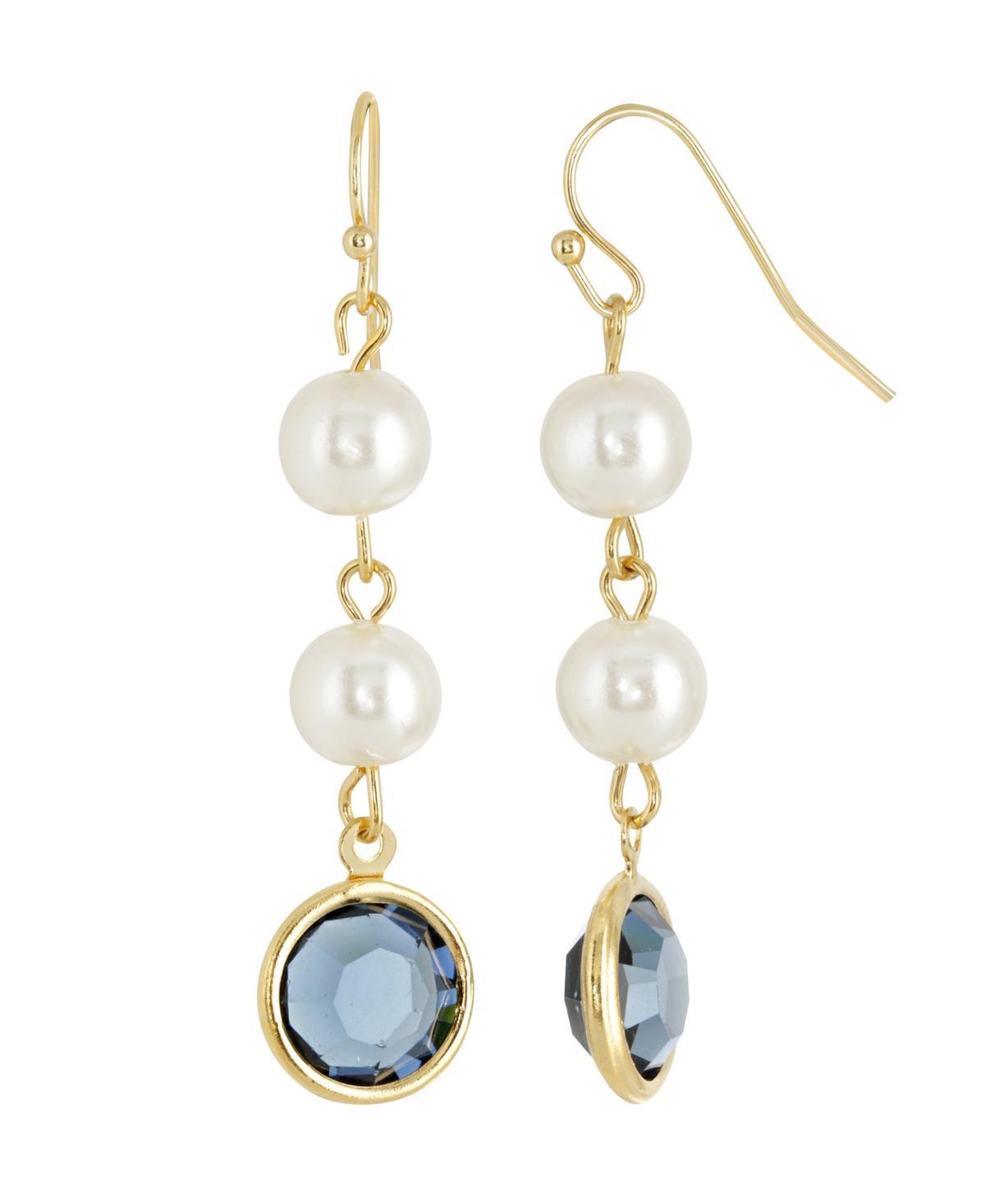 1928 Gold Tone Simulated Pearl & Crystal Drop Earrings, Womens, Blue Product Image