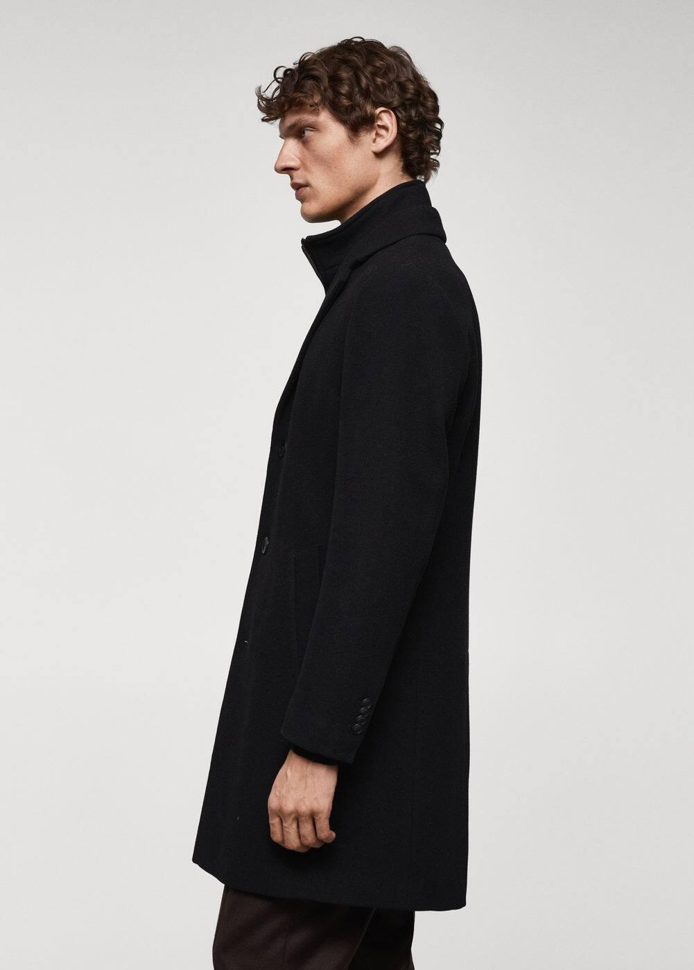 MANGO MAN - Wool coat with detachable collar blackMen Product Image