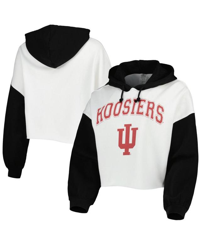 Womens Gameday Couture White and Black Indiana Hoosiers Good Time Color Block Cropped Hoodie - White Product Image