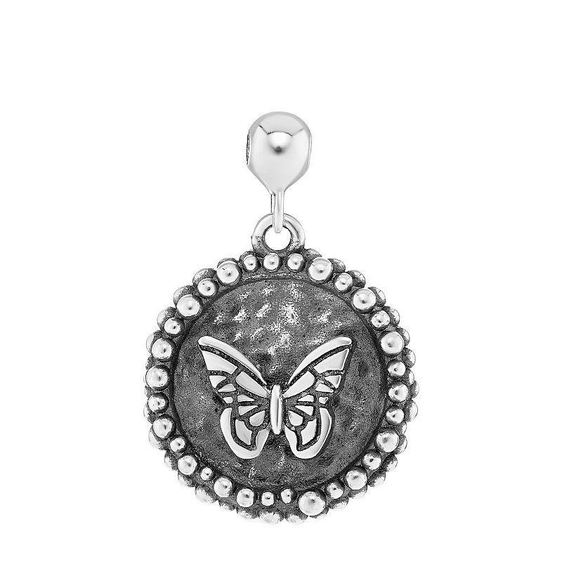 PRIMROSE Sterling Silver Polished Oxidized Butterfly Disc Sliding Charm, Womens, Grey Product Image