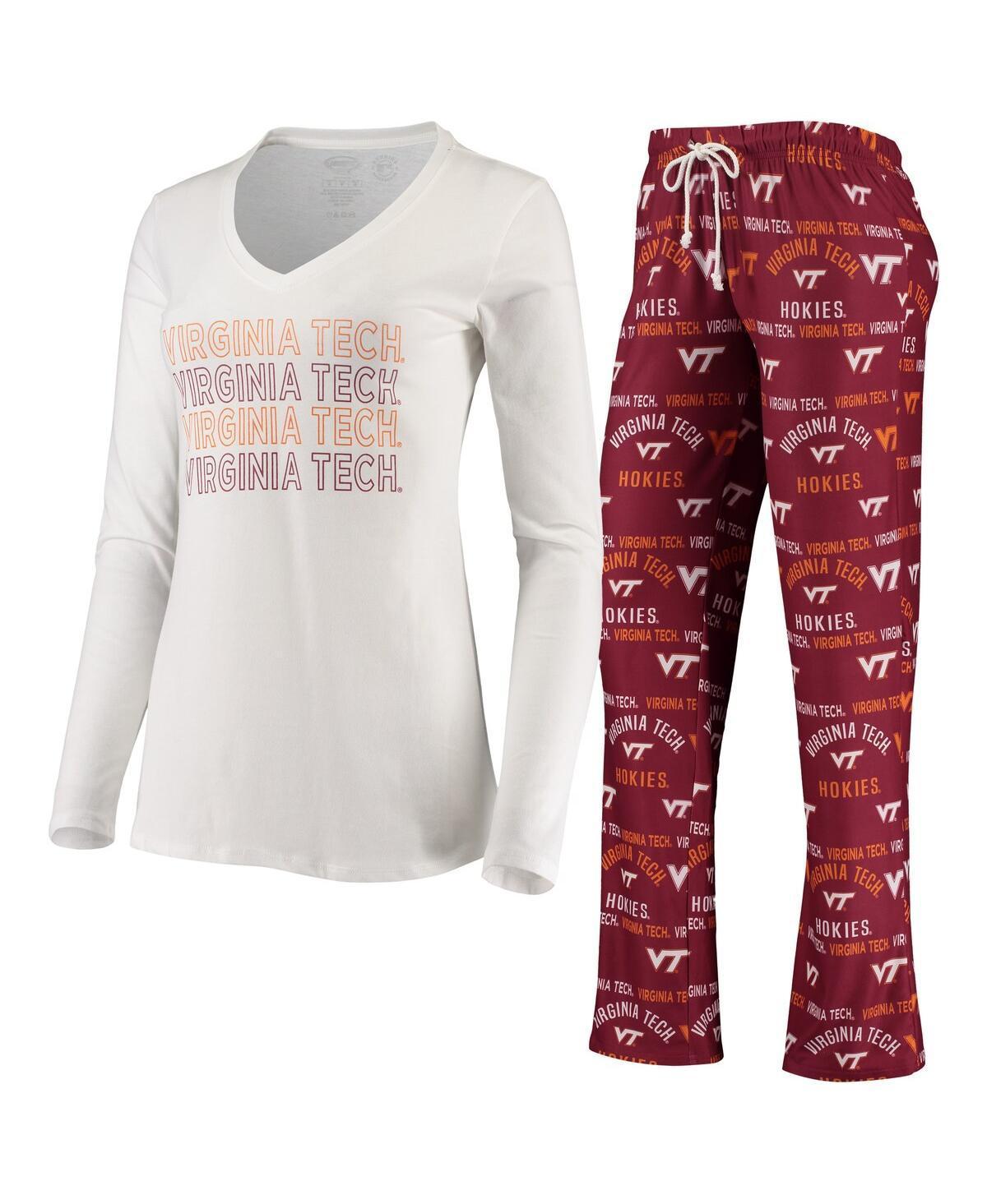 Womens Concepts Sport Maroon/White Virginia Tech Hokies Flagship Long Sleeve T-Shirt & Pants Sleep Set Product Image