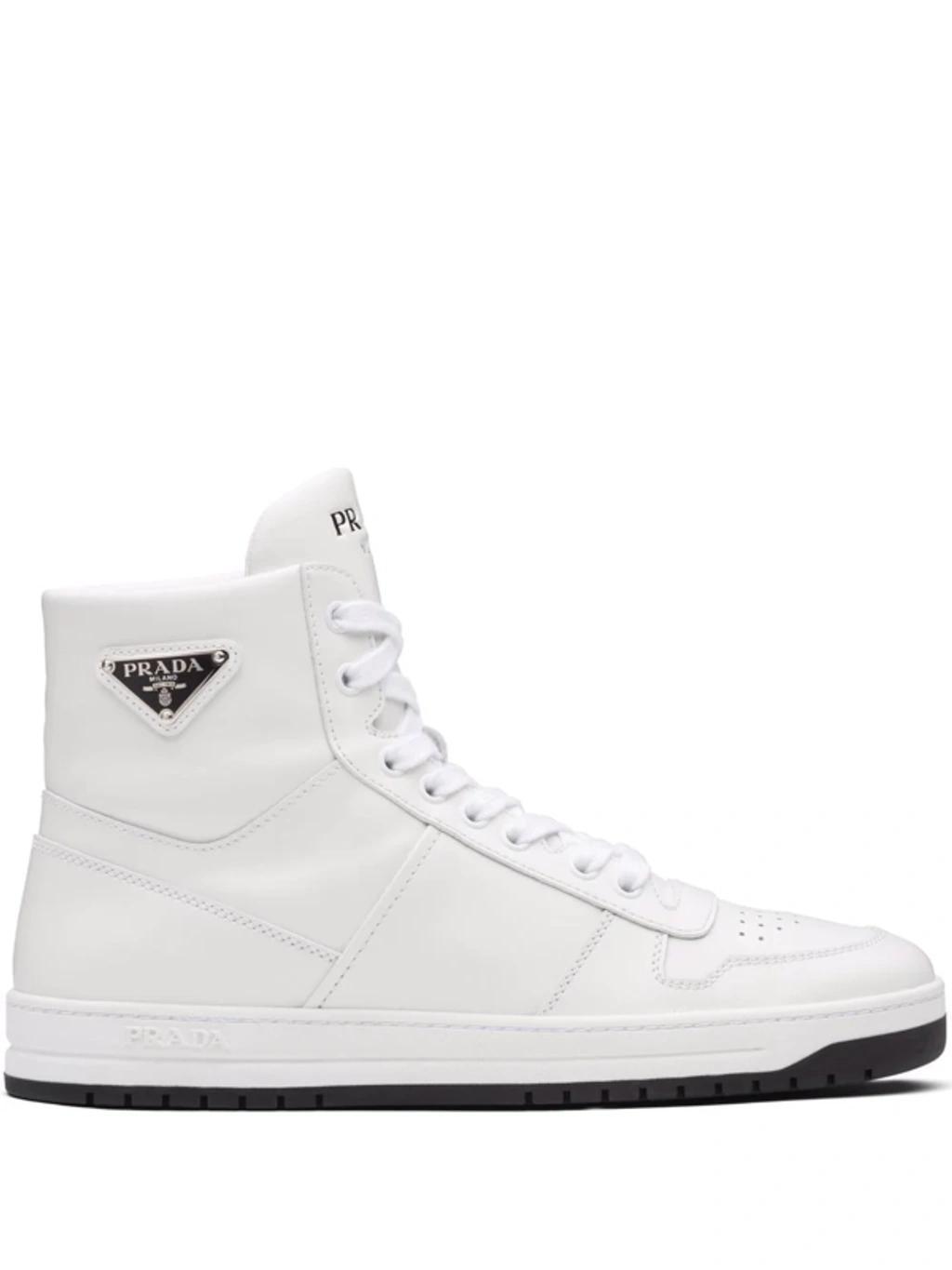 Perforated Triangle-logo High-top Sneakers In Bianco Nero Product Image