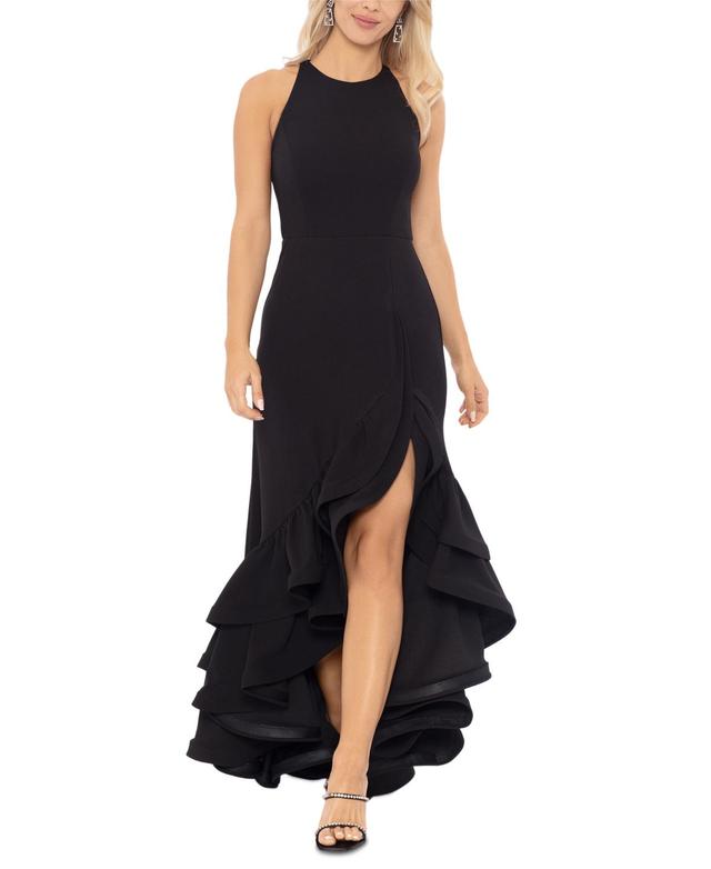 Betsy & Adam Tiered Ruffles Scuba Crepe Gown Product Image