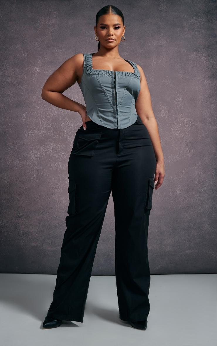 Plus Charcoal Ruched Corset Top Product Image