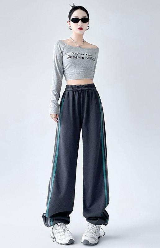 Elastic Waist Color Block Wide Leg Sweatpants (Various Designs) Product Image