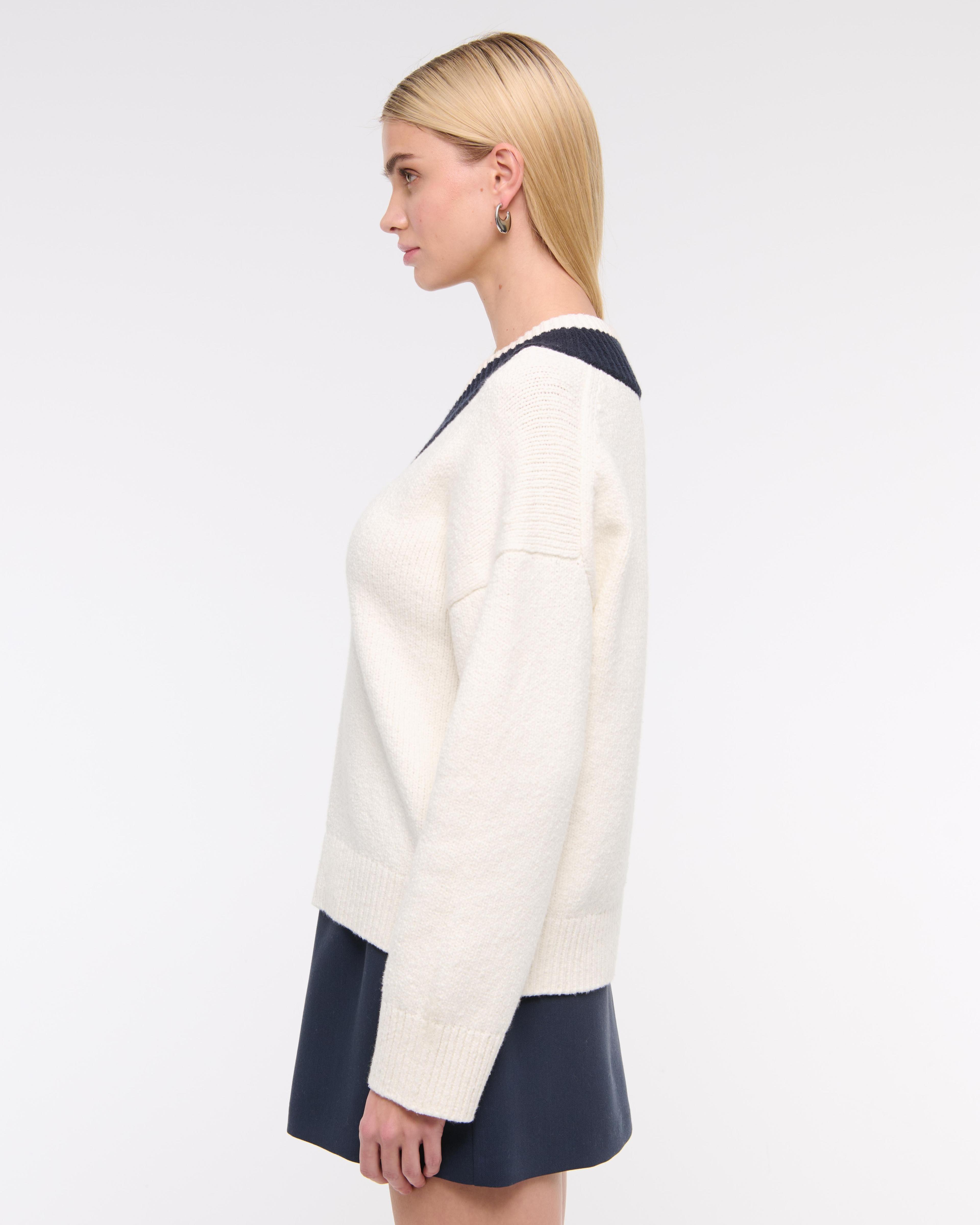 Relaxed Textural V-Neck Sweater Product Image