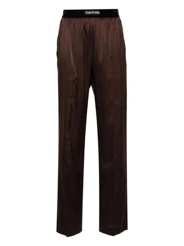 TOM FORD Satin Silk Pajama Pants In Brown Product Image