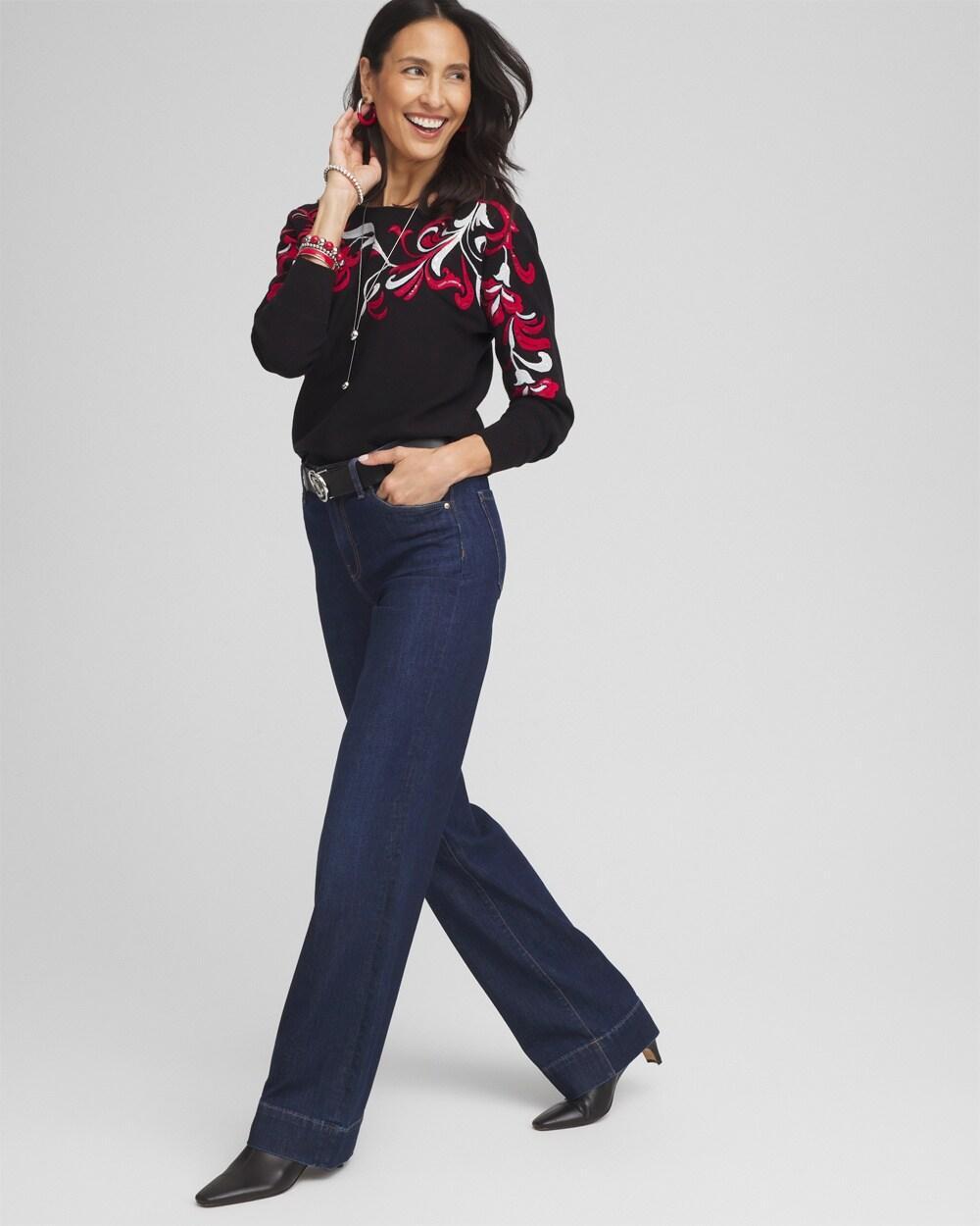 Floral Sequin Dolman Sleeve Sweater Product Image