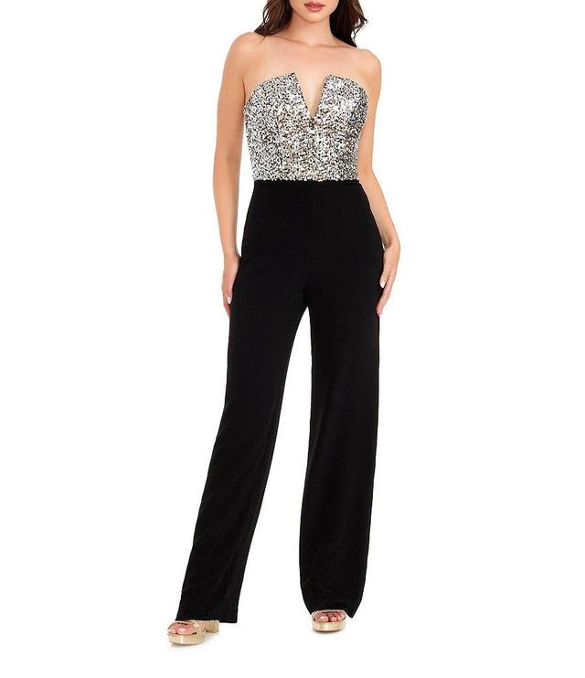 Dress the Population Sequin Bodice Strapless V-Neck Sleeveless Jumpsuit Product Image