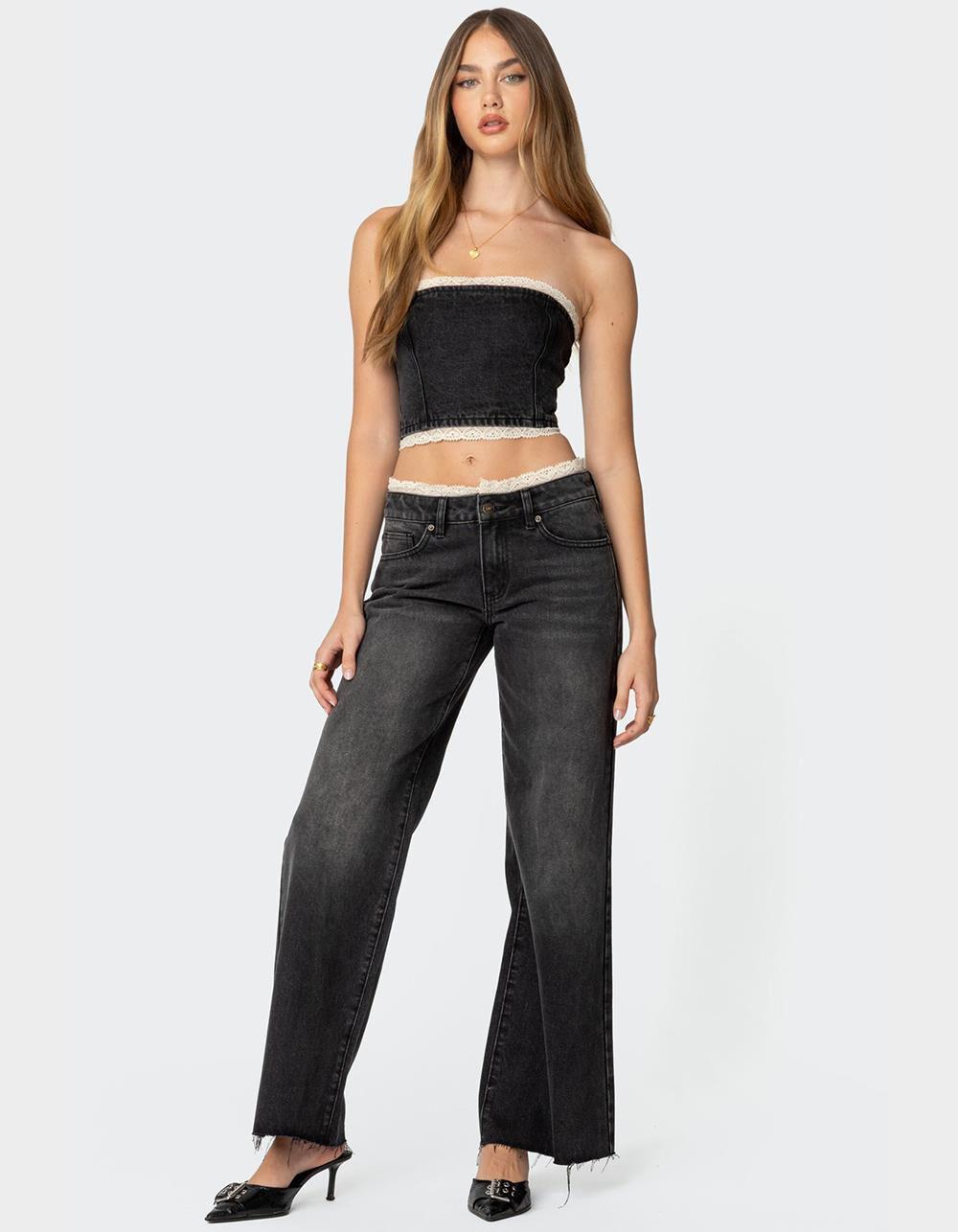 EDIKTED Karlie Lace Trim Jeans Product Image