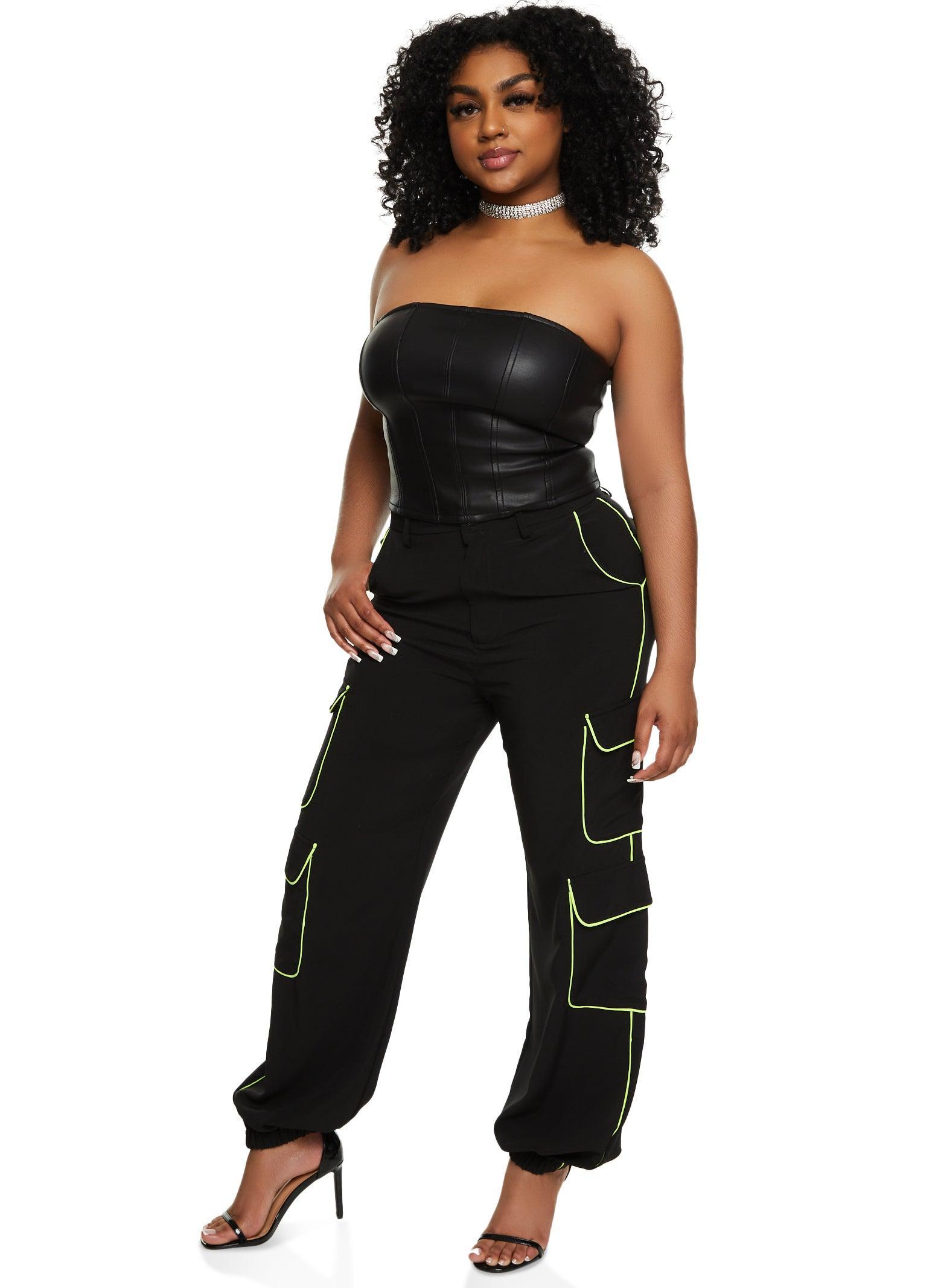 Womens Crepe Knit Contrast Piping Cargo Joggers Product Image