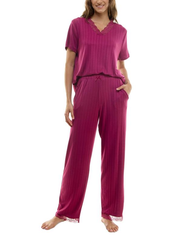 Roudelain Womens 2-Pc. Lace-Trim Pointelle Pajamas Set Product Image