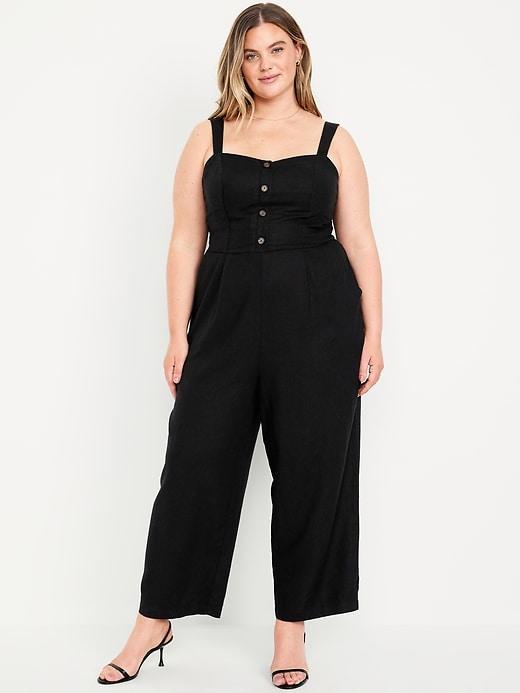 Button-Front Linen-Blend Cami Jumpsuit Product Image