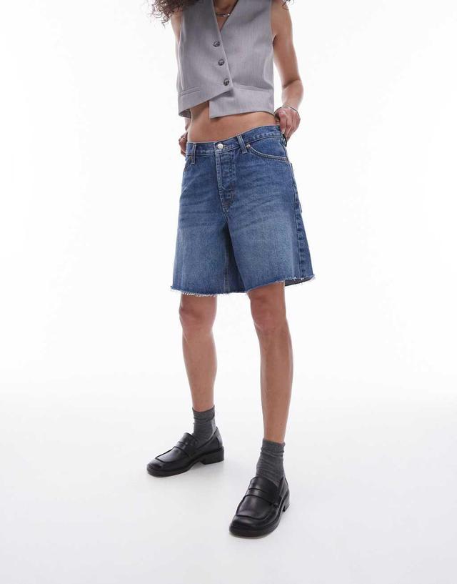 Topshop denim loose jorts in mid blue Product Image