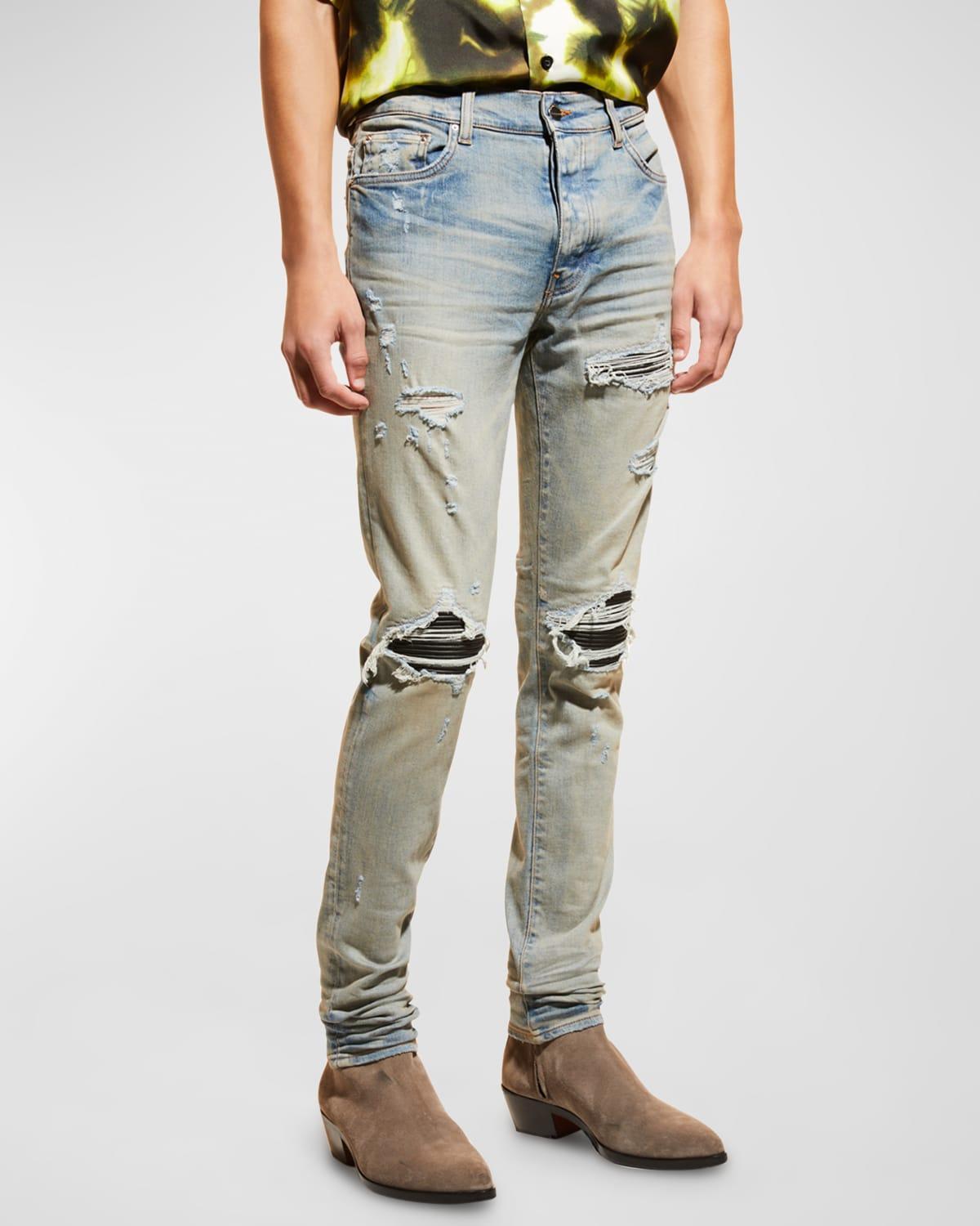 AMIRI MX1 Leather Patch Ripped Skinny Jeans Product Image