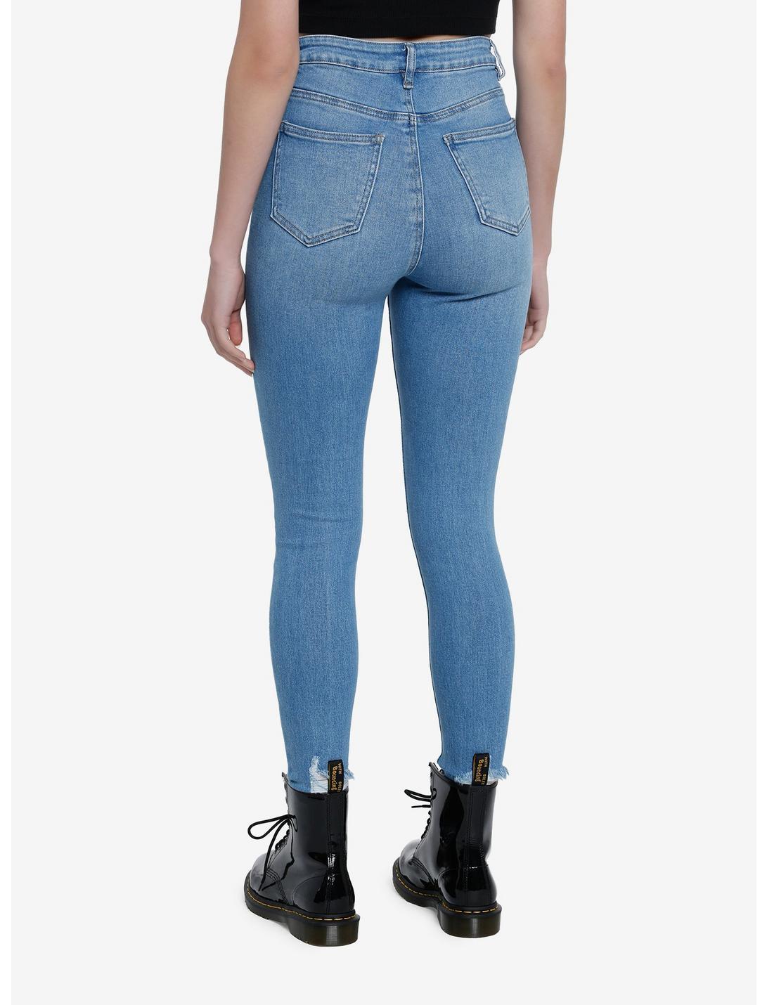 Blue Destructed Denim Skinny Jeans Product Image