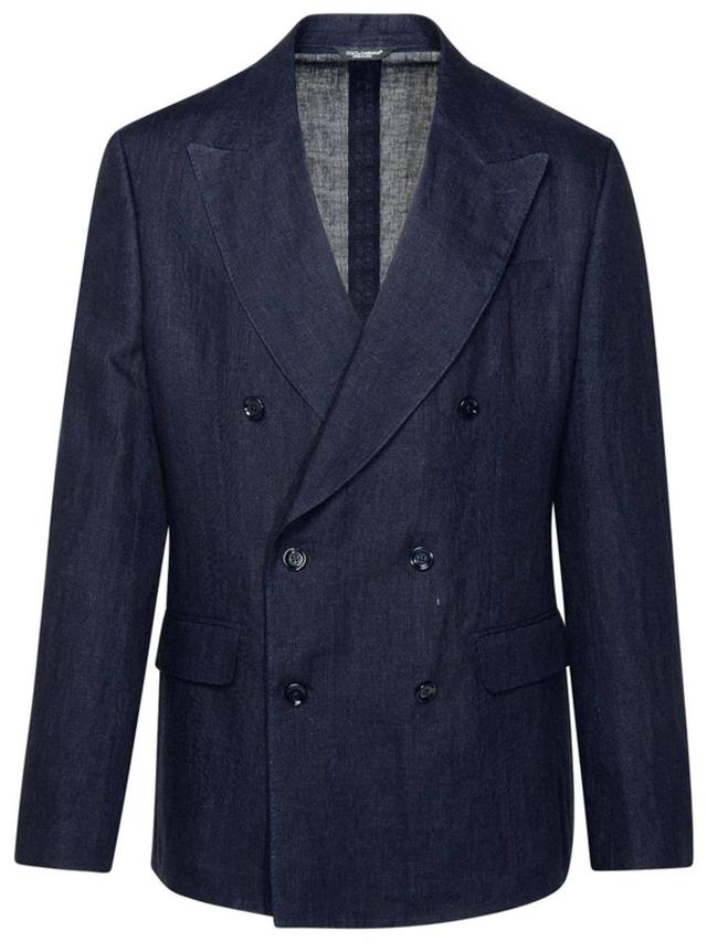 Navy Linen Blazer Product Image