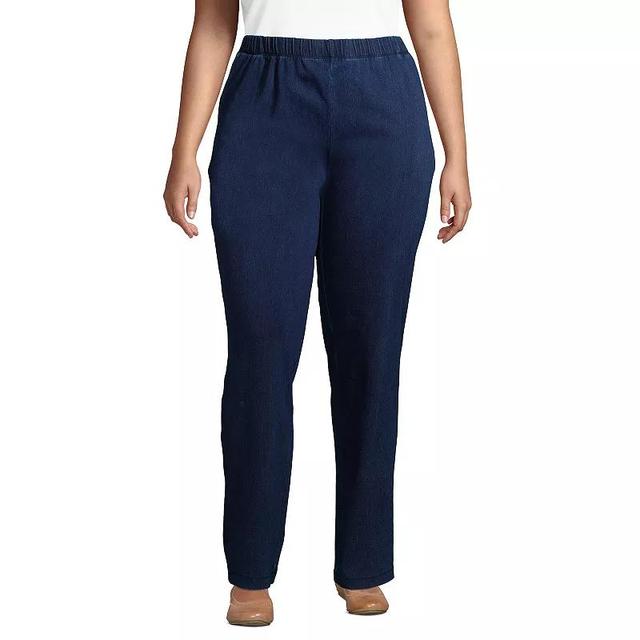 Plus Size Lands End Sport Knit High-Waist Pull-On Pants, Womens Dark Blue Product Image