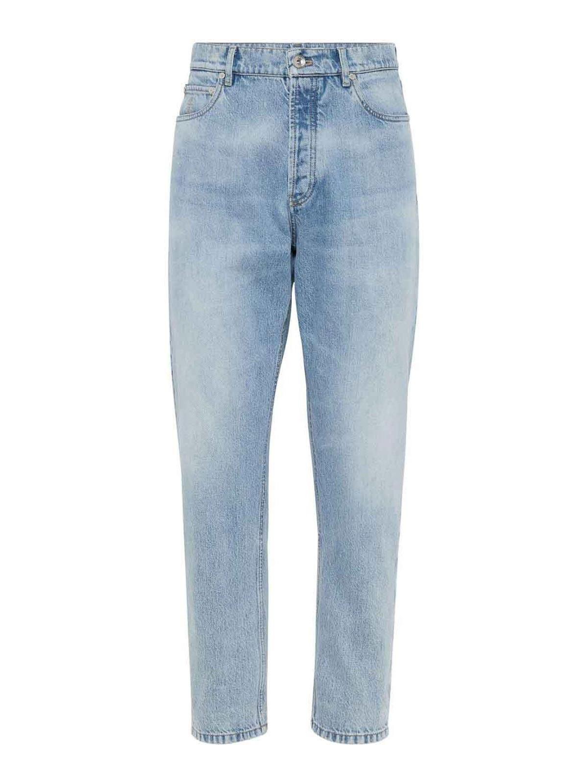 BRUNELLO CUCINELLI Men's Denim Iconic Fit Five Pocket Jeans In Light Blue Product Image