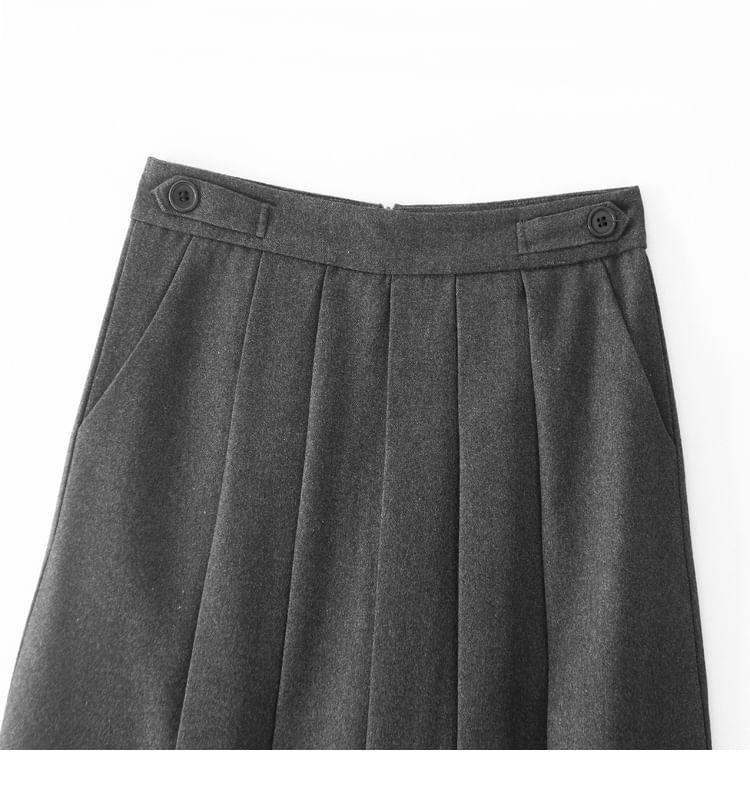 High Waist Plain Maxi A-Line Pleated Skirt Product Image