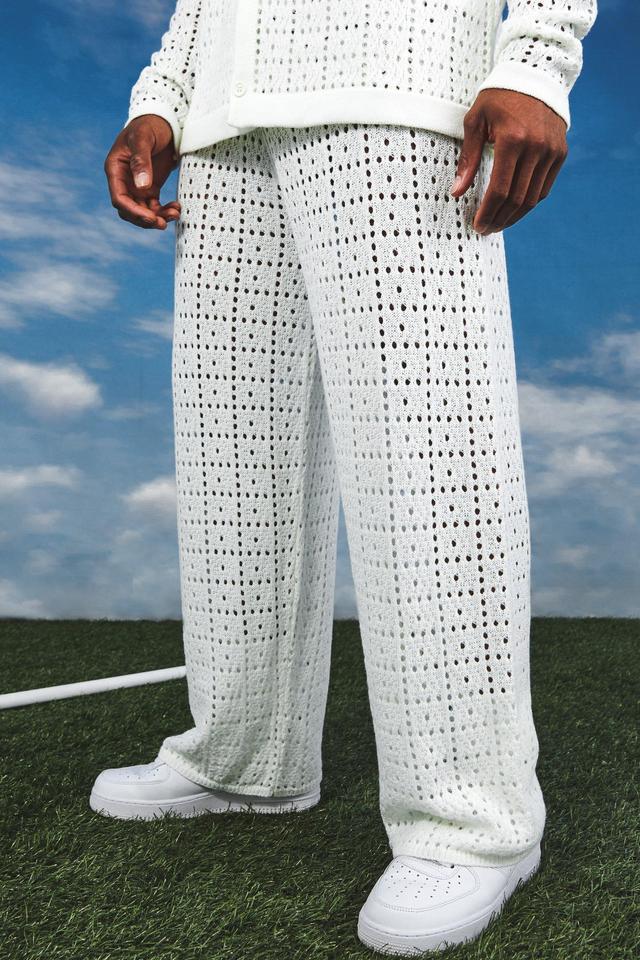 Relaxed Fit Crochet Pants | boohooMAN USA Product Image