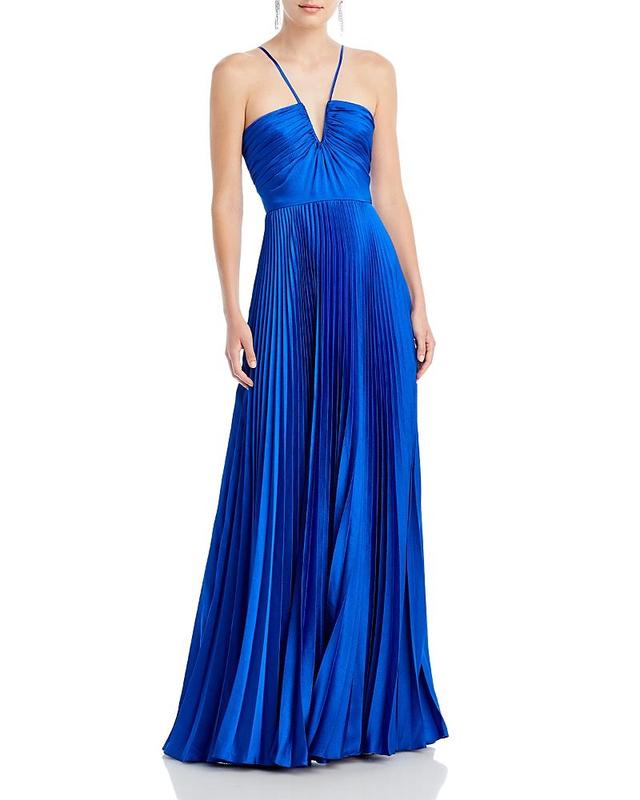 Womens Indigo Satin Pleated Gown Product Image