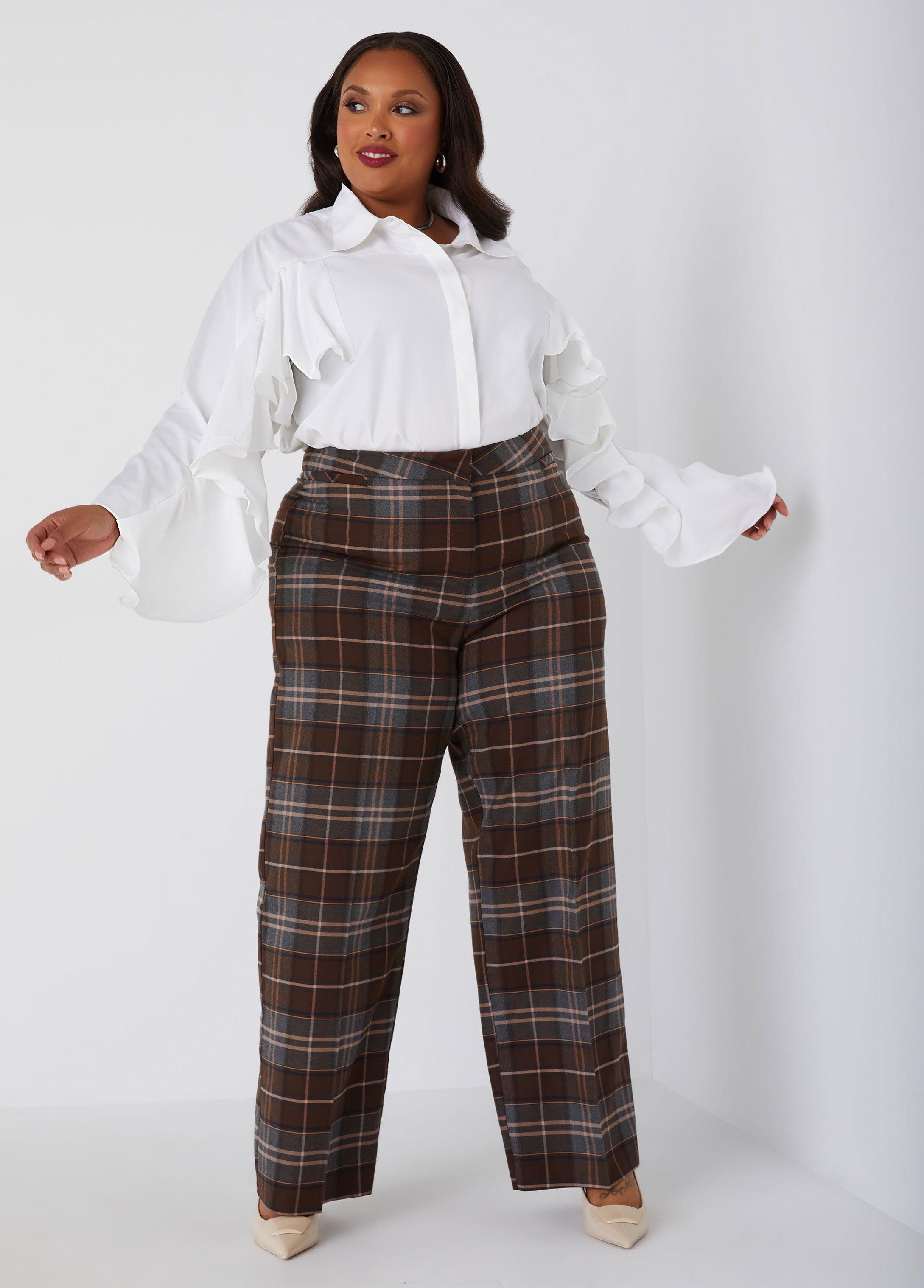 High Waist Plaid Wide Leg Pants Product Image