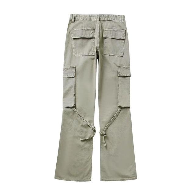 Mid Rise Plain Wide Leg Cargo Pants Product Image