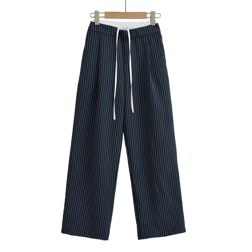 High Waist Pinstriped Wide Leg Pants Product Image