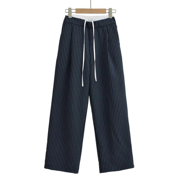 High Waist Pinstriped Wide Leg Pants Product Image