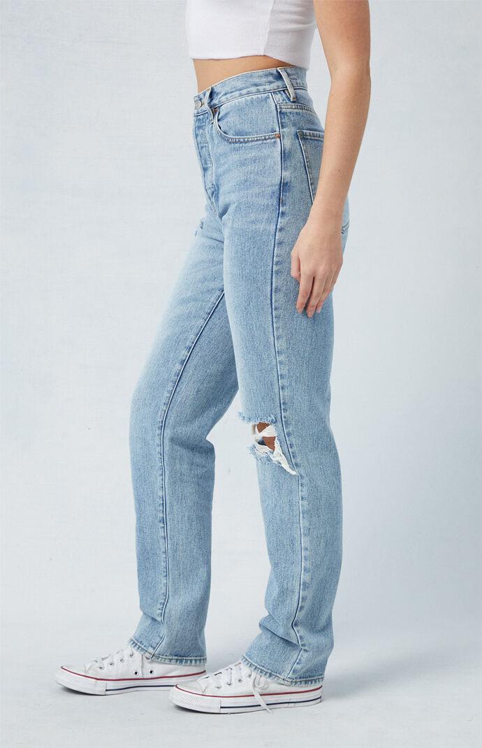 Women's Light Indigo Ripped Dad Jeans Product Image