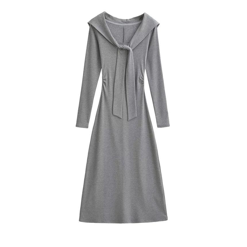 Mock Two-Piece Long-Sleeve Plain Maxi A-Line Dress Product Image